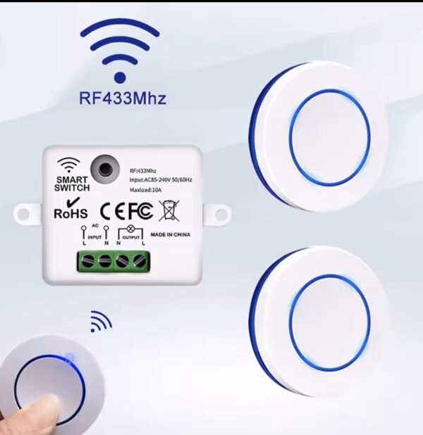 RF433MHz Wireless Remote Control Light Switch – 220V/110V, 10A Relay Receiver