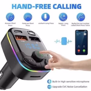 Bluetooth 5.0 FM Transmitter Car Charger with PD Type-C Dual USB, Hands-Free MP3 Player and Wireless Ambient Light