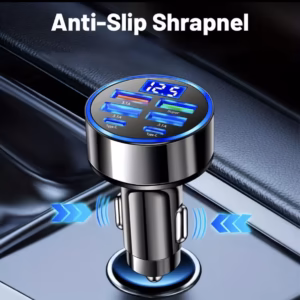 6-in-1 Fast Charging Car Adapter – Dual Type-C & USB, 3.1A with Digital Display